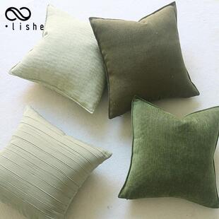 复古绿色抱枕沙发装饰靠枕床头抱枕套橄榄绿 深绿色靠包45*45CM