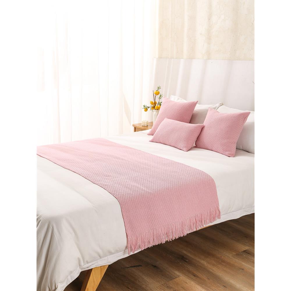 床旗 床尾巾 现代简约酒店民宿色流苏床上装饰床盖搭巾编制尾毯