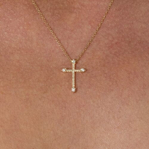 18K金十字架锆石吊坠锁骨项链ins