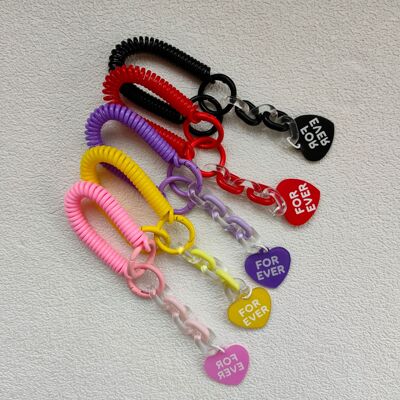 糖果色弹簧绳彩色扣环爱心钥匙链放丢失电话线手绳包包卡套挂绳