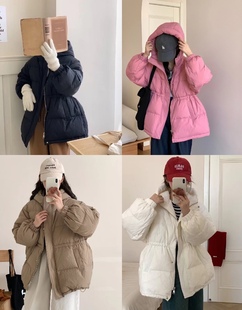 90白鸭绒抽绳连帽好看的收腰羽绒服韩系小个子宽松休闲中长款外套