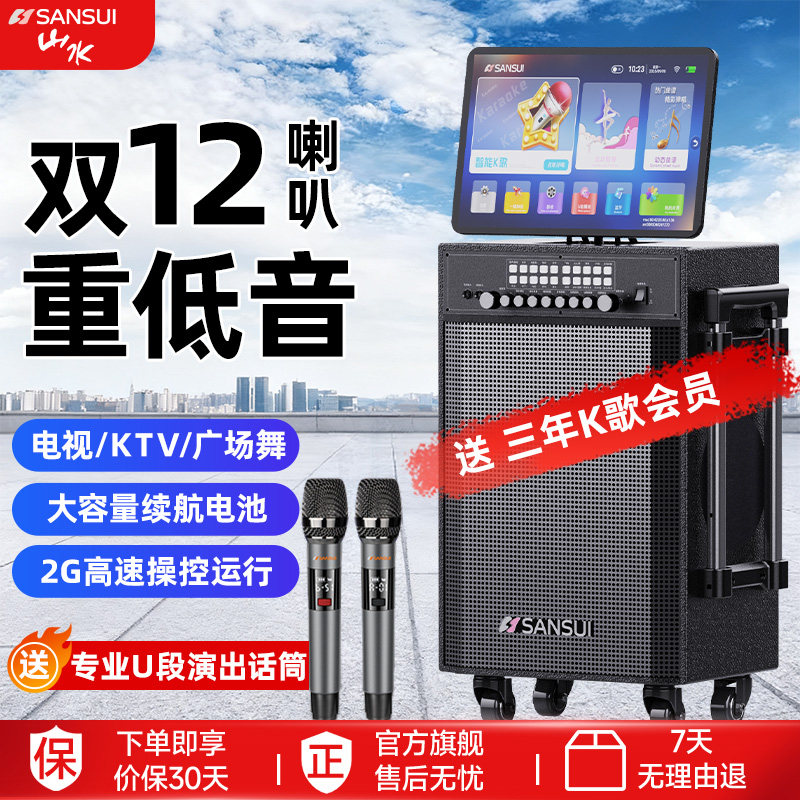 山水户外音响TD128重低音家庭KTV卡拉OK功放一体机2026年新款音箱