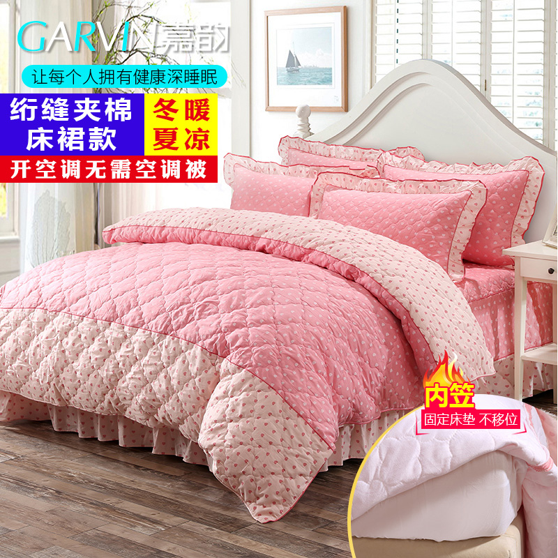 嘉韵夹棉床裙时尚大气裸睡柔软亲肤网红绗缝四件套