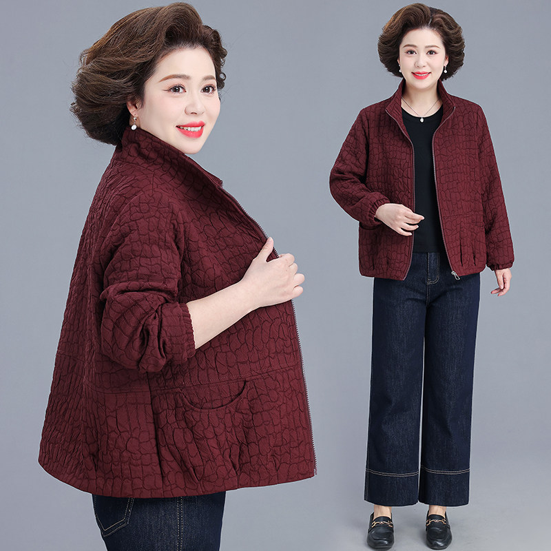 小个子妈妈春装外套休闲短款夹克2026新款中老年女装春秋大码上衣