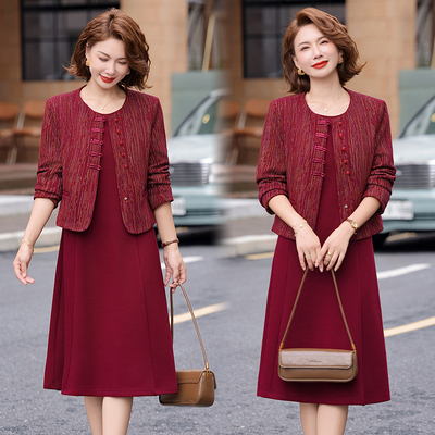 中老年妈妈外套上衣连衣裙套装女