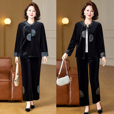 新款中老年妈妈上衣裤子两件套潮