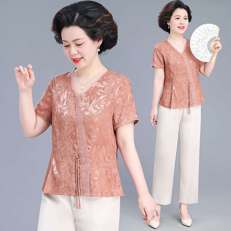 新中式妈妈夏装套装母亲节中年女