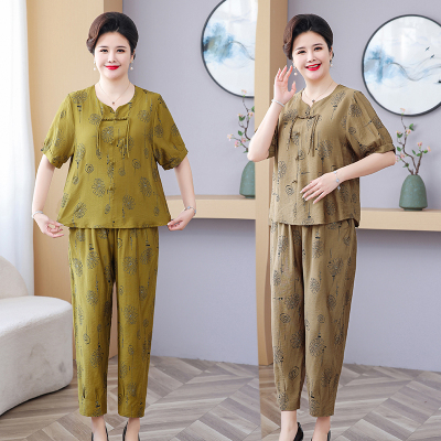 中老年妈妈宽松上衣裤子两件套潮