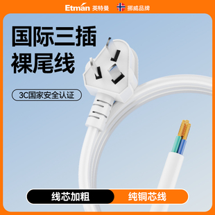 英特曼10A三芯带线插头电线家用工业接线3项脚电源连接线3 10米