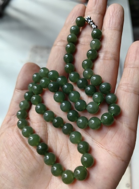 和田玉碧玉圆珠项链8mm菠菜绿阳绿手串天然保真玉石手串