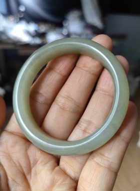 和田玉青玉平安镯手镯QY50圈口保真天然手镯平安镯青海料