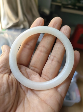 和田玉白玉手镯圆条BY61天然保真于是不是礼物大内径