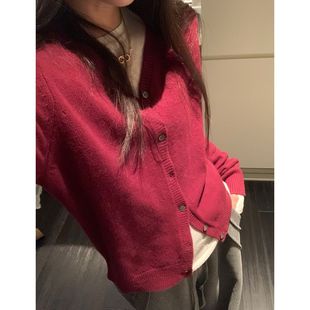 1992 女基础款 春季 V领毛衣开衫 上衣 百搭显瘦羊毛针织修身 留下