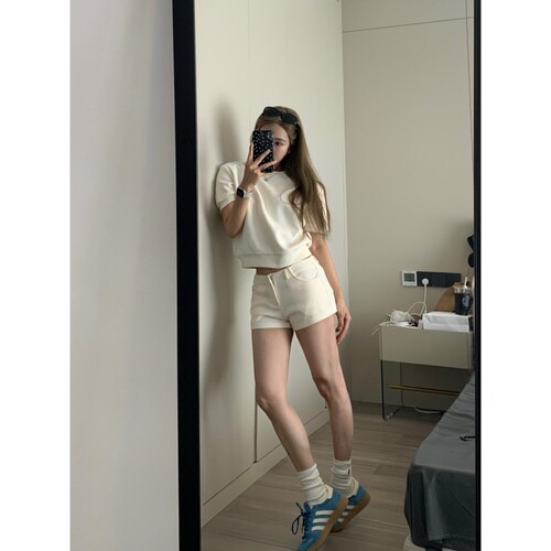 短袖百搭常规显瘦华夫格女