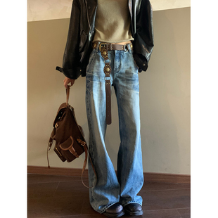 1992 直筒裤 秋冬新品 女百搭显瘦韩版 女 低腰重工水洗牛仔裤 留下
