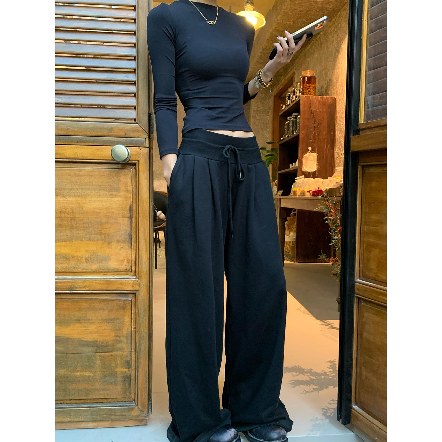 秋冬美式宽松低腰运动卫裤女