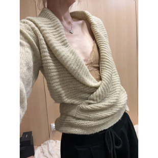 女百搭松弛感毛衣休闲上衣女 秋冬设计感慵懒风羊毛开衫 留下 1992