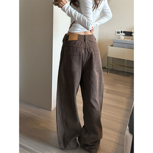 宽松休闲弯刀裤 留下 女美式 秋冬时髦百搭显瘦重工水洗牛仔裤 1992