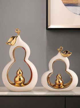 轻奢新中式葫芦鹿寓意陶瓷摆件家居客厅玄关电视柜酒柜禅意装饰