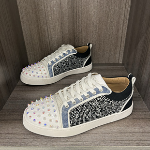 欧洲站潮牌板鞋男新款红底鞋CL铆钉鞋网红爆款亮片潮流发型帅潮鞋