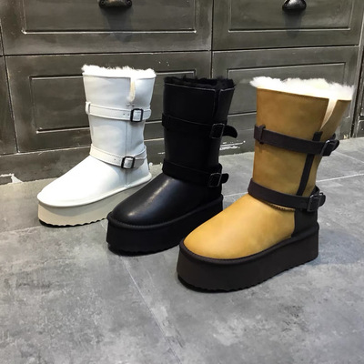 2025新款冬高筒牛皮内里纯羊毛防滑厚底雪地靴女皮毛一体保暖靴子