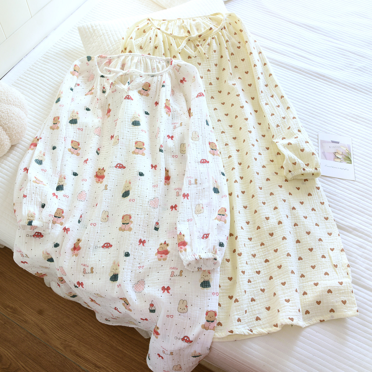 【加倍柔全棉双层纱睡裙】长袖100%棉女士家居长裙328,女士内衣/男士内衣/家居服,睡裙,淘宝优惠券,粉丝福利购,淘宝优惠卷