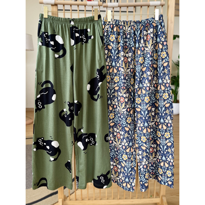 【100%棉针织数码家居裤】早秋薄款微阔腿长裤家居裤带口袋313