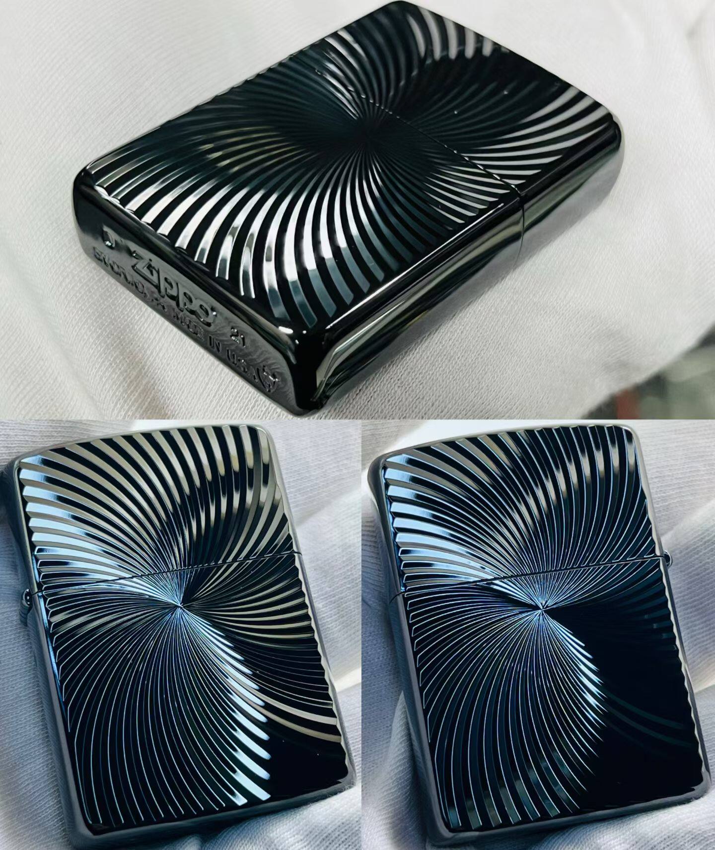 zippo芝宝煤油防风打火机 日版原装盔甲机镀钛双面立体雕刻波浪纹