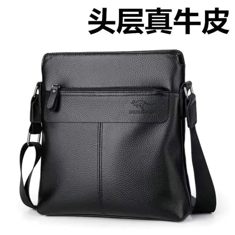 高档单肩包真皮男新款头层牛皮斜挎包时尚休闲男士包包竖款小背包