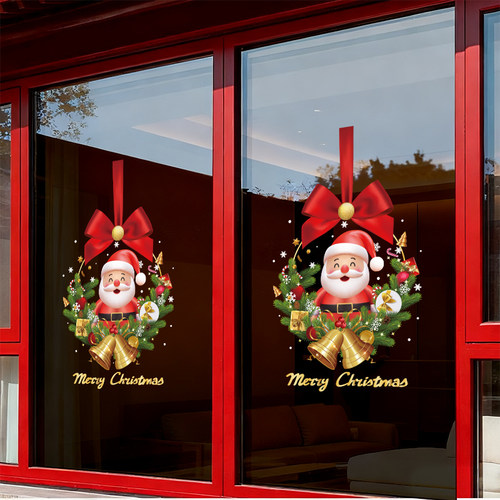圣诞节装饰花环圣诞树贴纸2026窗花纸玻璃贴商场店铺双开门贴静电