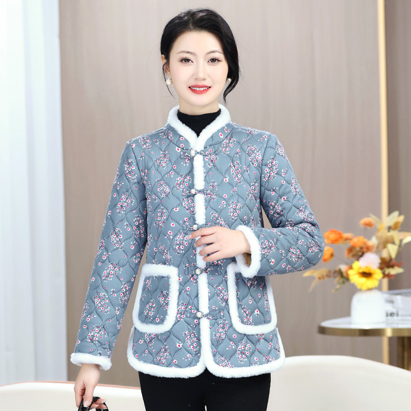 新款网红东北花棉袄洋气加绒保暖棉服时尚中年妈妈装上衣女装外套