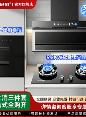 顾家自动清洗油烟机九腔猛火燃气灶消毒柜家用厨房三件套全套