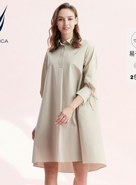 NAUTICA/诺帝卡女装春夏时尚气质休闲宽松衬衣领连衣裙21DB01