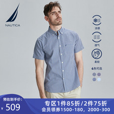 Рубашка мужская nautica/诺帝卡男装2021春夏修身纯棉格纹短袖衬衫we1200 NAUTICA/2021