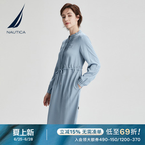 NAUTICA/诺帝卡女装春季休闲纯色舒适简约褶皱镂空连衣裙13DO05