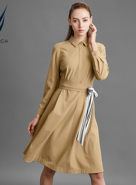 NAUTICA/诺帝卡黑帆女装春季气质微弹方领衬衫连衣裙14DB01