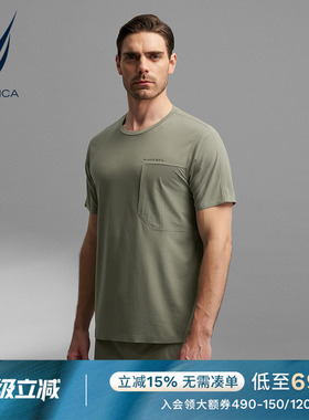 NAUTICA/诺帝卡黑帆男装夏季抗菌水溶纱短袖T恤TB4216