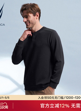 NAUTICA/诺帝卡男装棉质混纺高弹舒适透气圆领春秋款卫衣KM3302