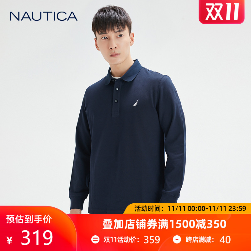 NAUTICA/诺帝卡男装2020秋冬宽松裁剪长袖翻领T恤KE0400