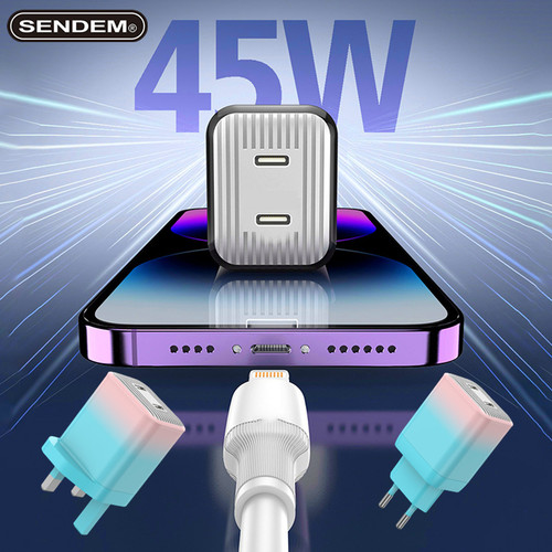 双PD插口充电器2Typec 45W快充PPS协议适用于iPhone17/16/15/14/13苹果ipadpro三星小米华为港澳新加坡插头