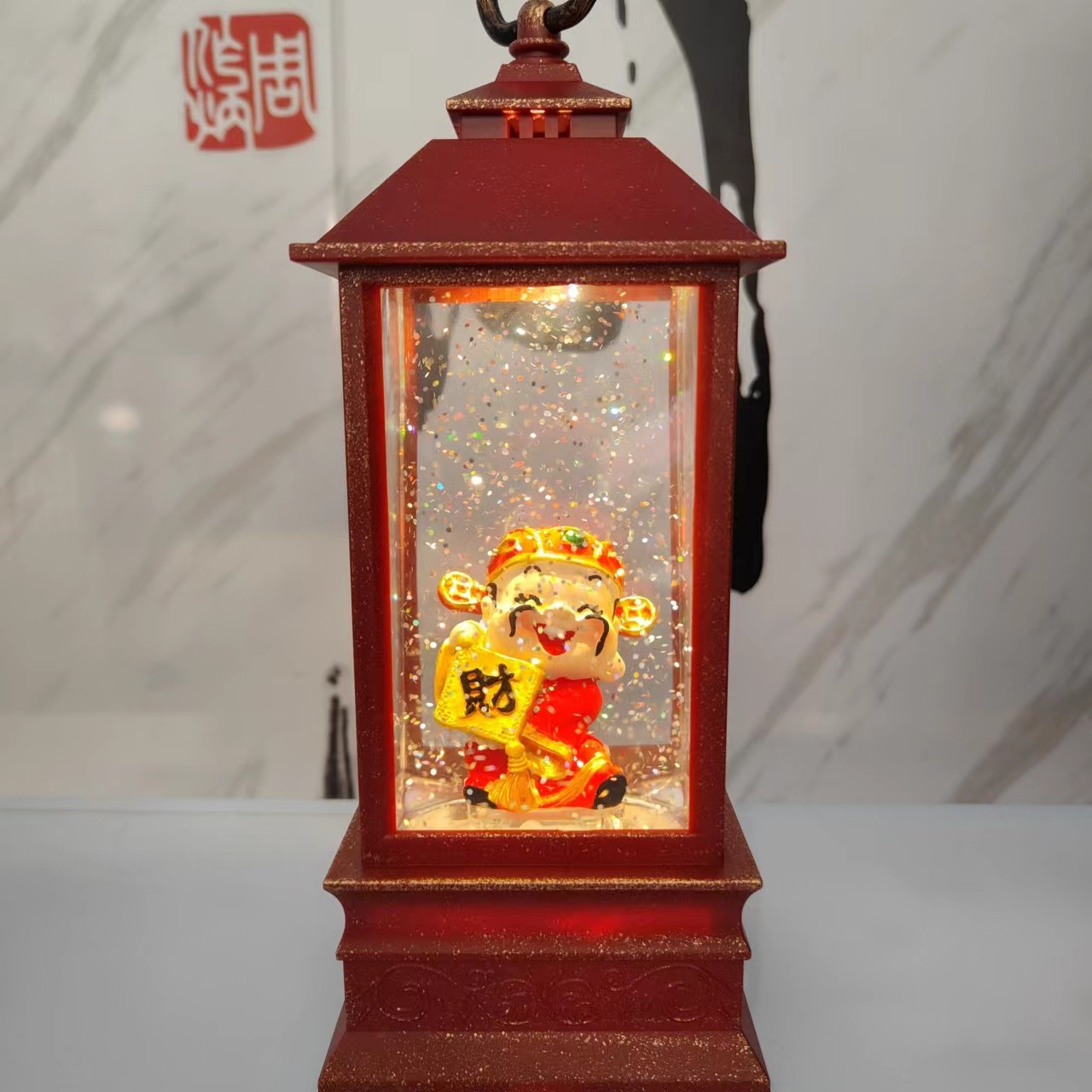 新年發財禮物自動飄雪財神音樂盒