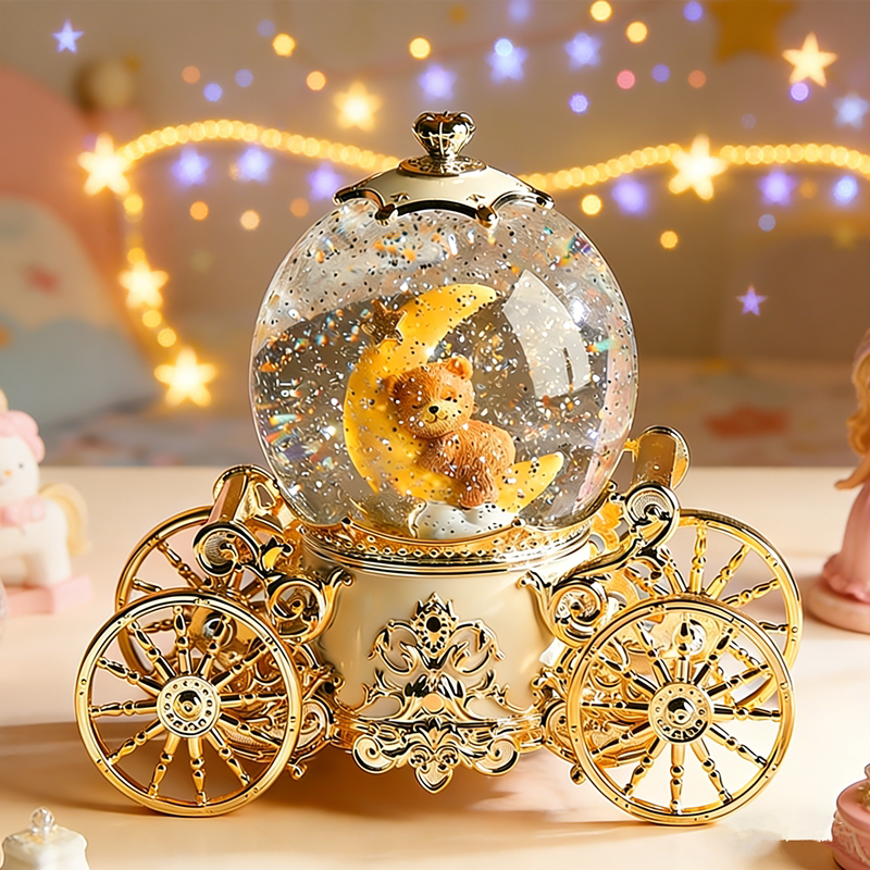 旋转水晶球八音盒女孩生日摆件旋转木马音乐盒女生高级飘雪礼物