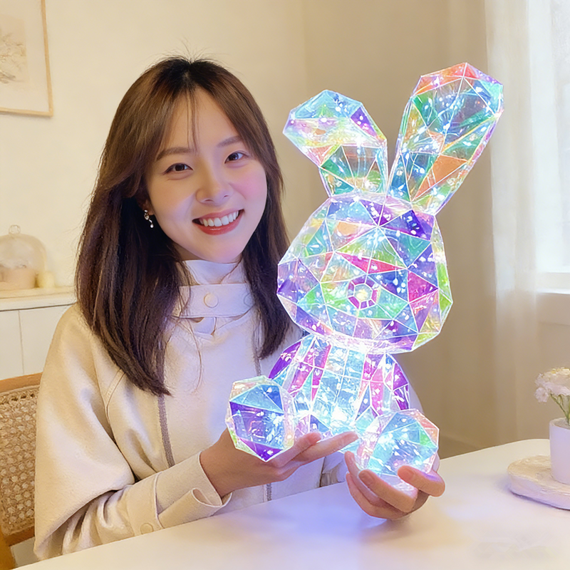 女孩生日礼物浪漫发光摆件发光兔