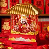 春节水晶球八音盒财神爷装 饰小夜灯音乐盒桌面摆件儿童新年礼物