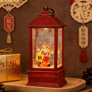 财神爷音乐盒摆件飘雪八音盒礼物山姆财神灯摆件小夜灯水晶球新年