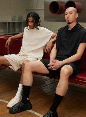 UNSHACKLED潮牌连帽坎肩泡泡纱T恤男女美式宽松短裤运动套装杨政