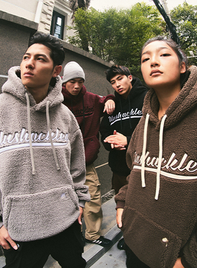 UNSHACKLED潮牌美式街头羊羔绒帽衫秋冬加厚保暖重磅卫衣外套杨政