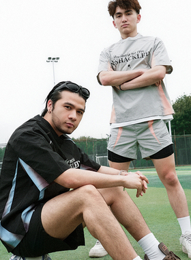 UNSHACKLED潮牌美式宽松渐变运动T恤套装夏男装百搭短袖短裤杨政