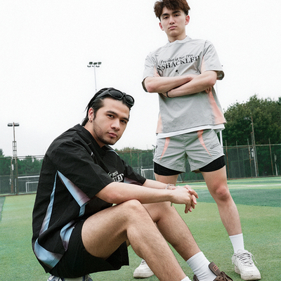 潮牌美式宽松渐变运动T恤套装