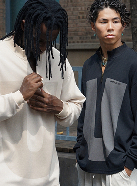 UNSHACKLED潮牌大U半拉链立领长袖美式男款秋冬卫衣宽松杨政原创